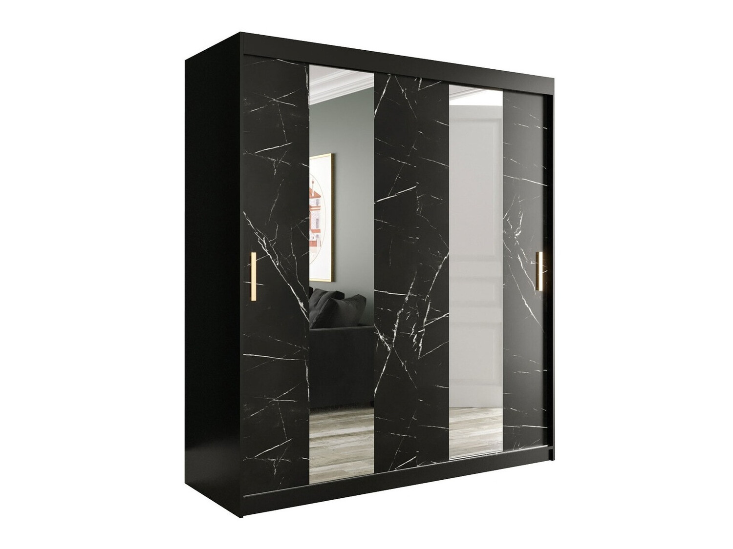 Шкаф Hartford 243 (Матовый черный + Черный мрамор)