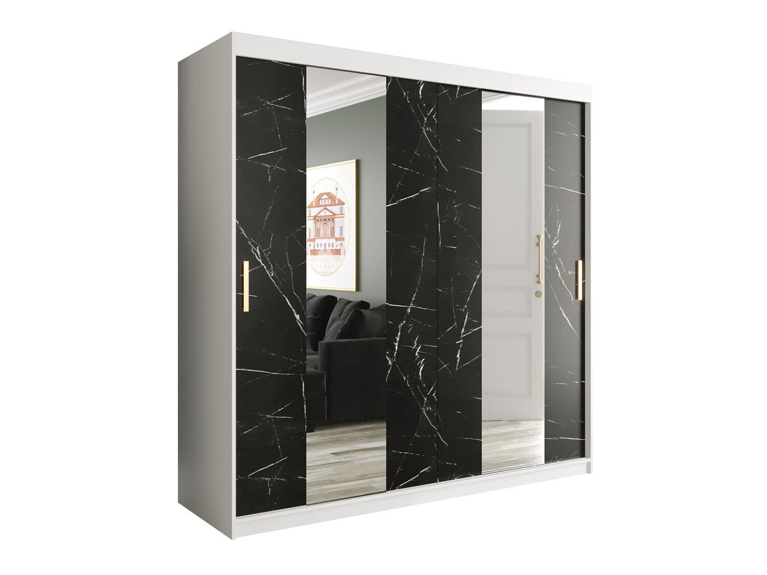 Шкаф Hartford 244 (Матовый белый + Черный мрамор)