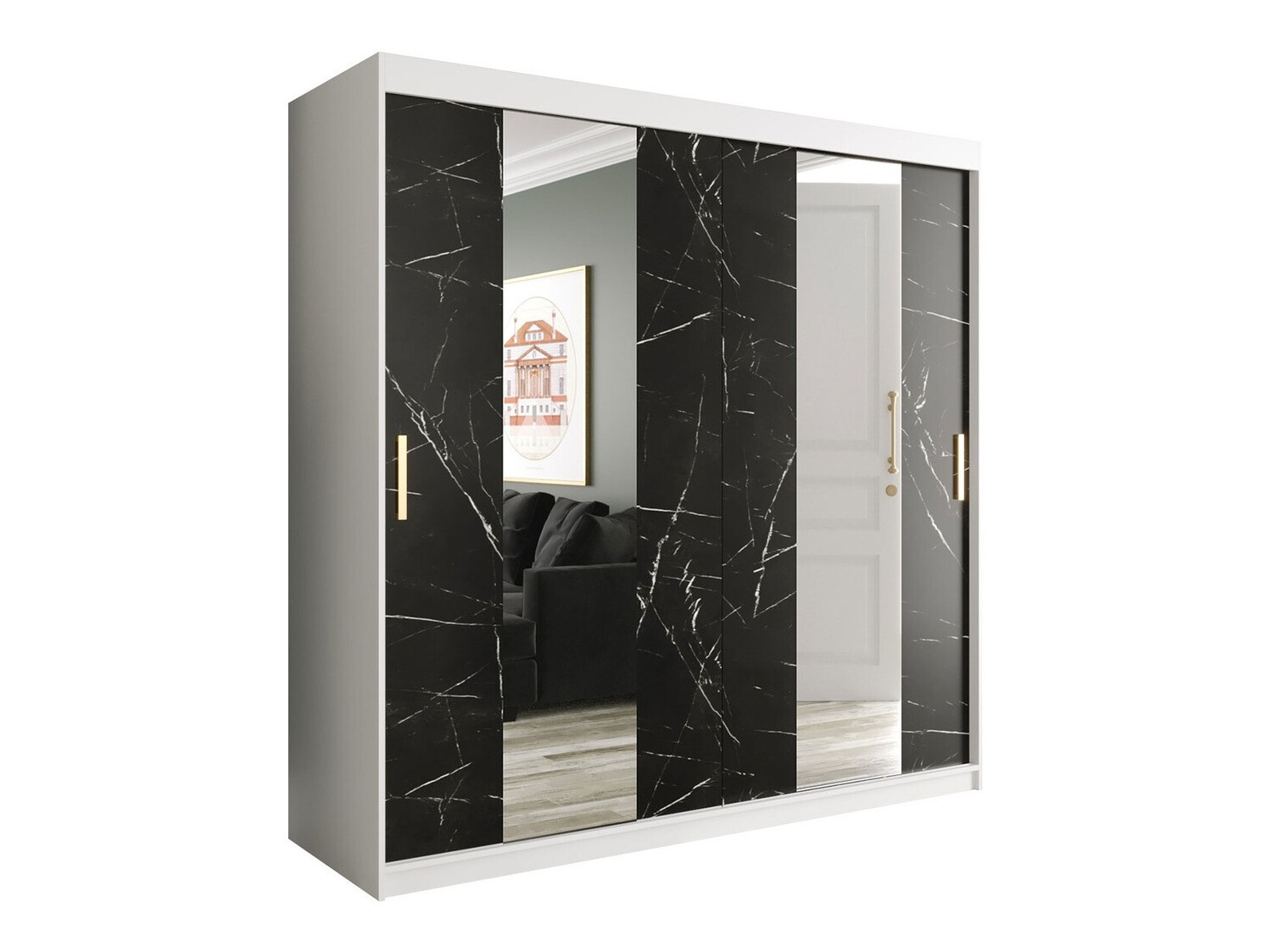 Шкаф Hartford 244 (Матовый белый + Черный мрамор)