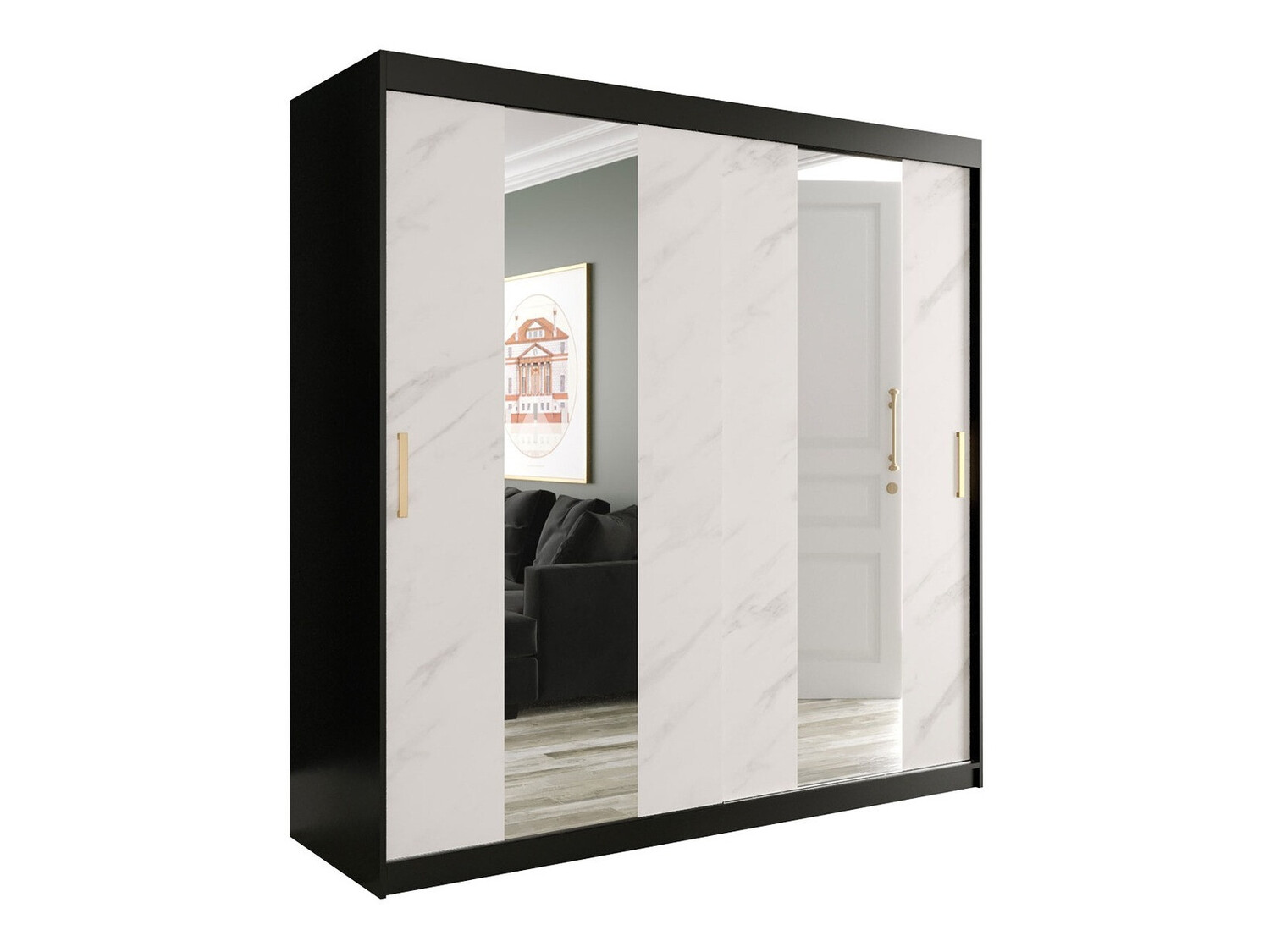 Шкаф Hartford 244 (Матовый черный + Белый мрамор)