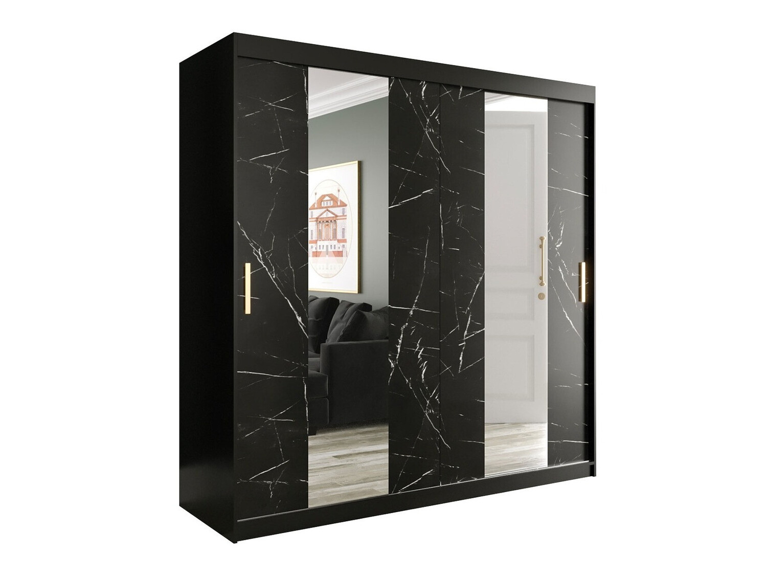 Шкаф Hartford 244 (Матовый черный + Черный мрамор)