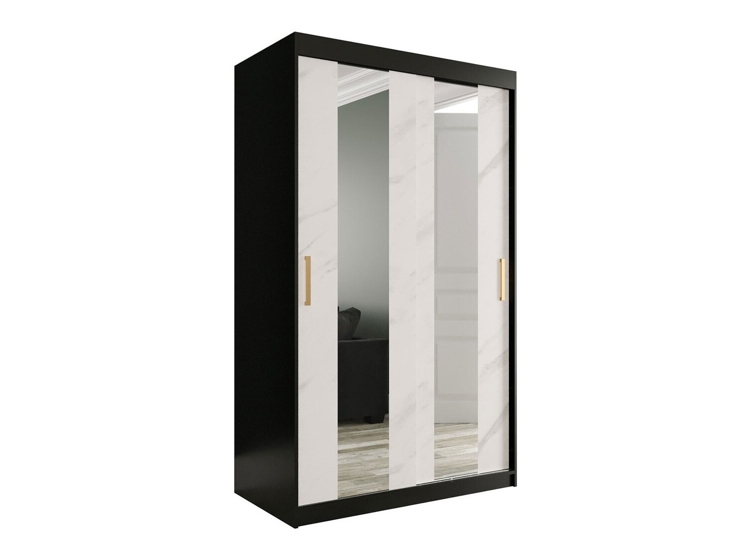 Skapis Hartford 241 (Matēts melns + Balts marmors)