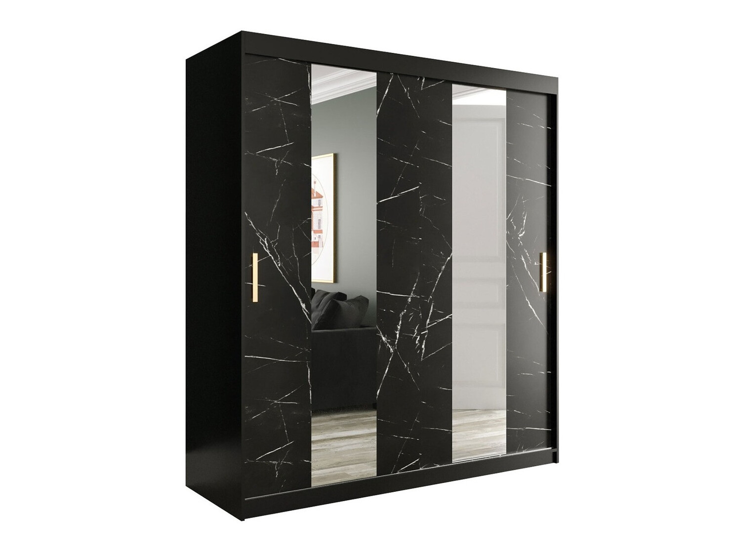 Skapis Hartford 243 (Matēts melns + Melnais marmors)