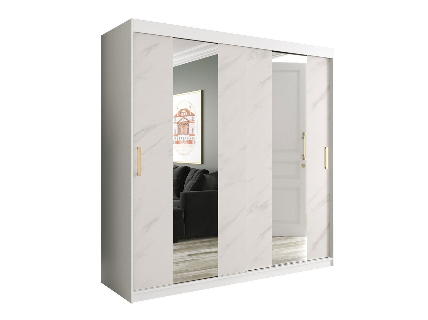 Skapis Hartford 244 (Matēts balts + Balts marmors)