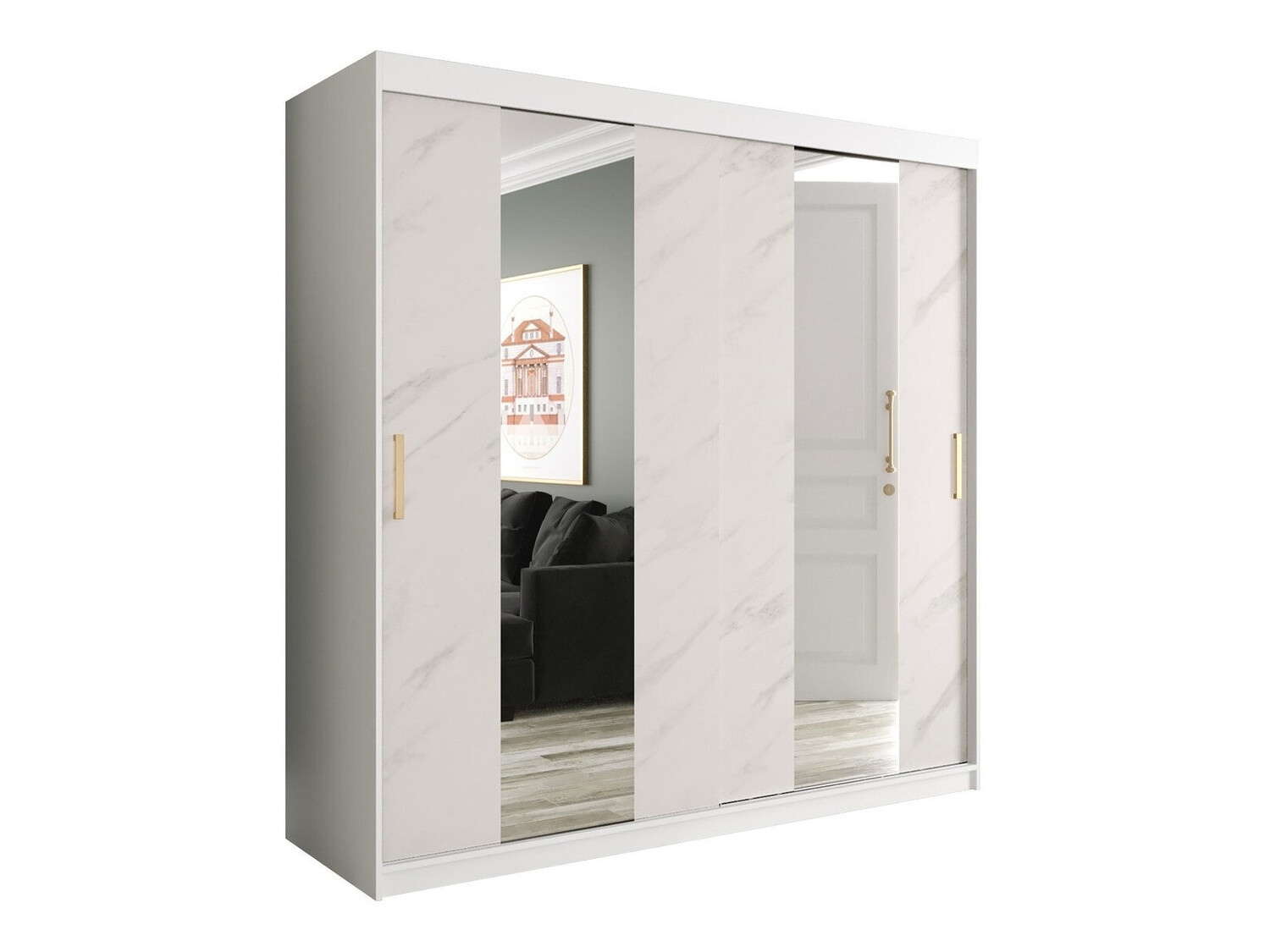 Skapis Hartford 244 (Matēts balts + Balts marmors)