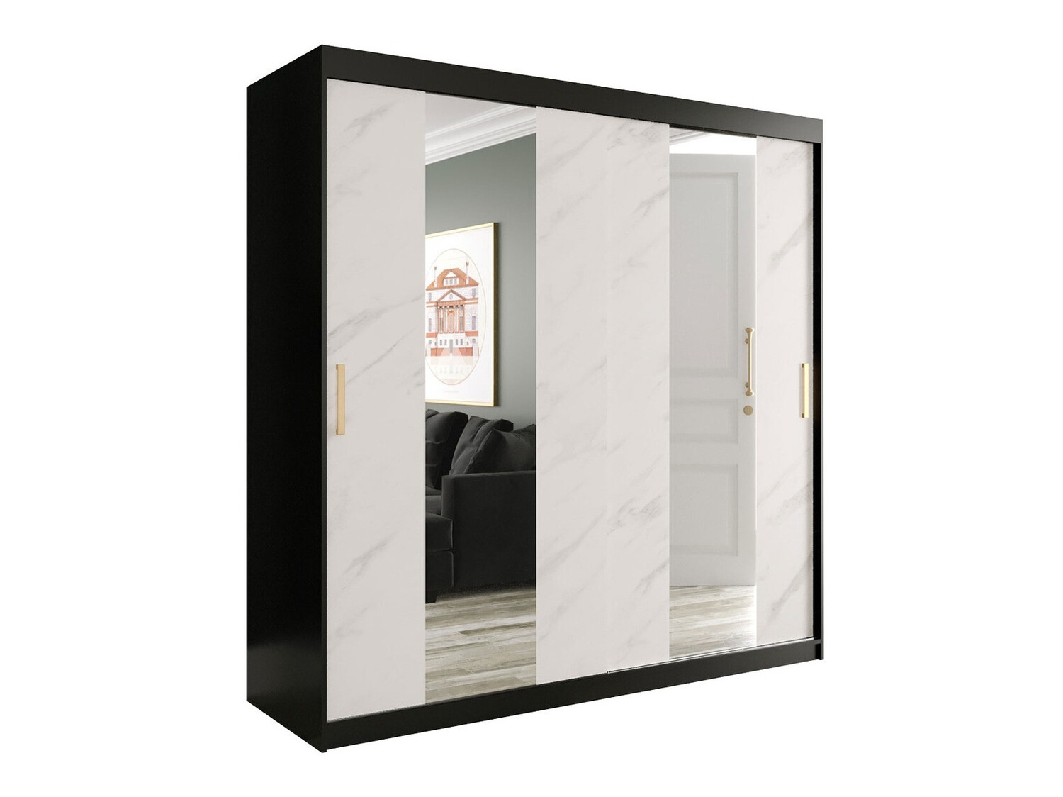 Skapis Hartford 244 (Matēts melns + Balts marmors)