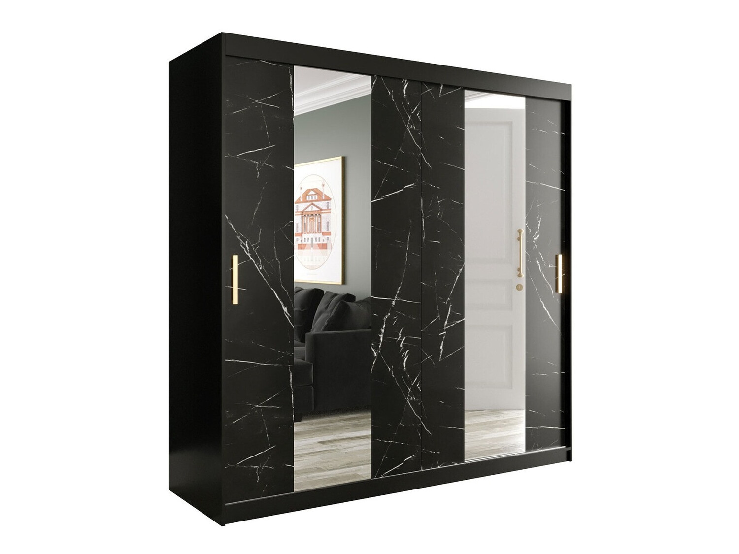 Skapis Hartford 244 (Matēts melns + Melnais marmors)