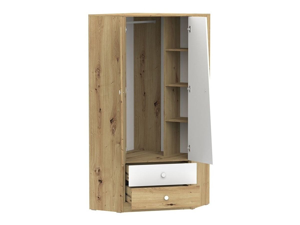 Stūra skapis Almira 101 (Artisan ozols + Balts + Pelēks)