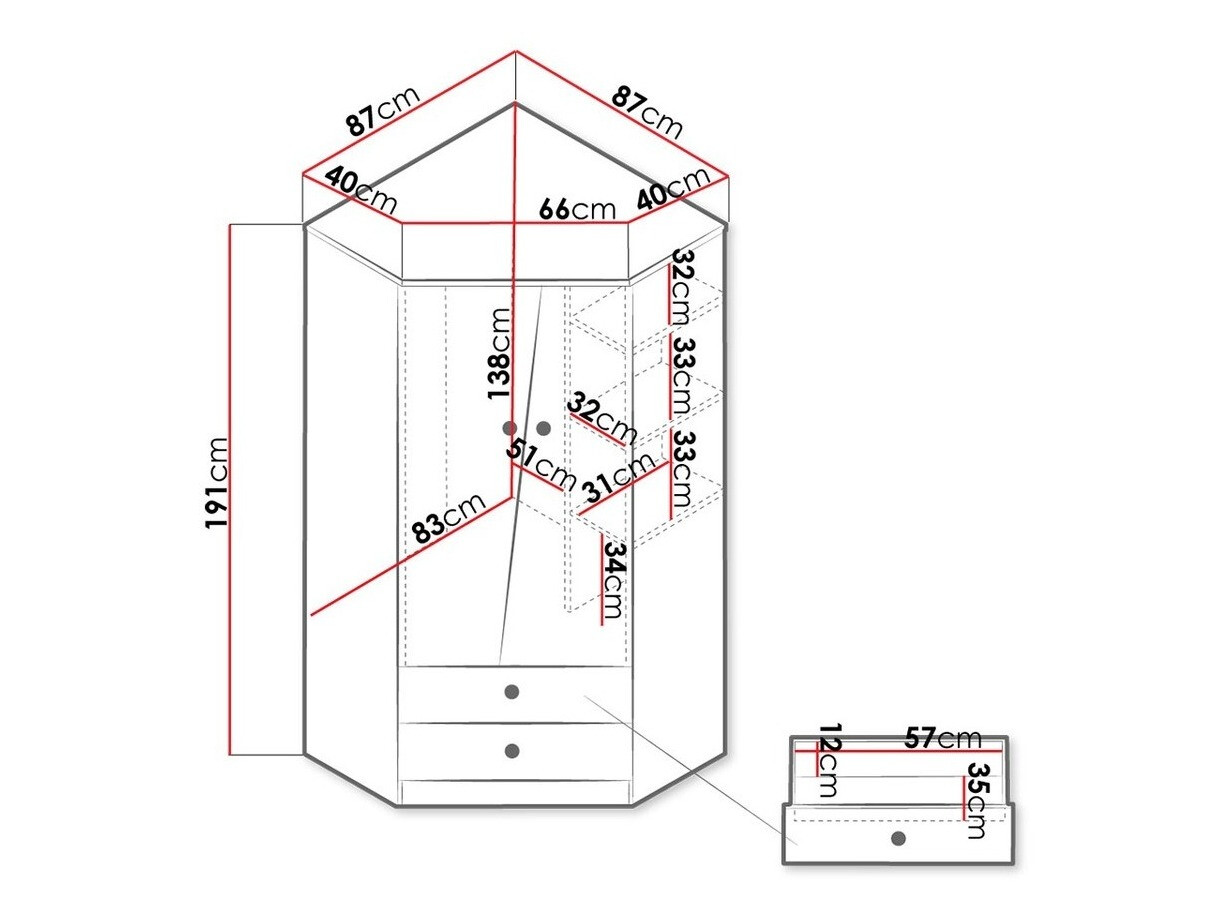 Stūra skapis Almira 101 (Artisan ozols + Balts)