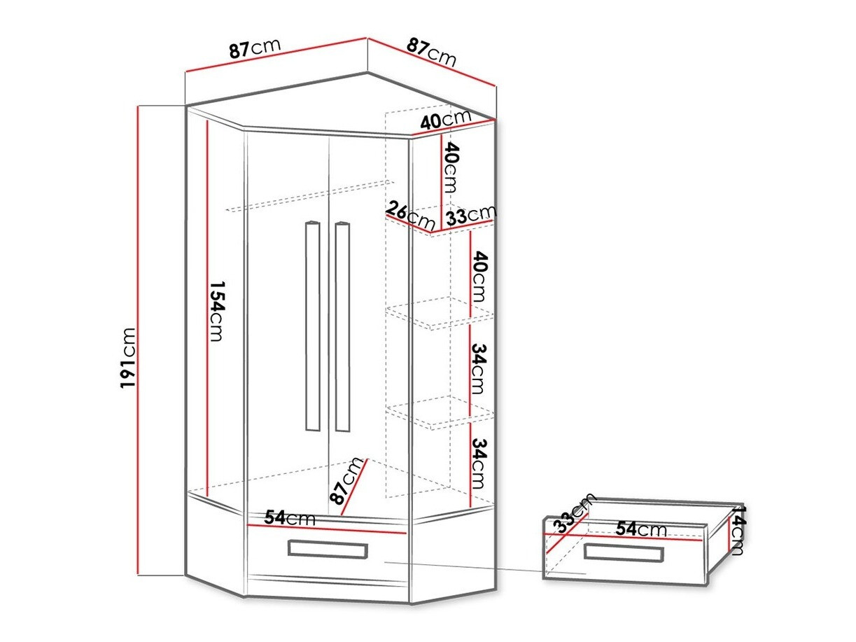 Угловой шкаф Merevari 103 (Белый + Глянцевый белый + Серый)