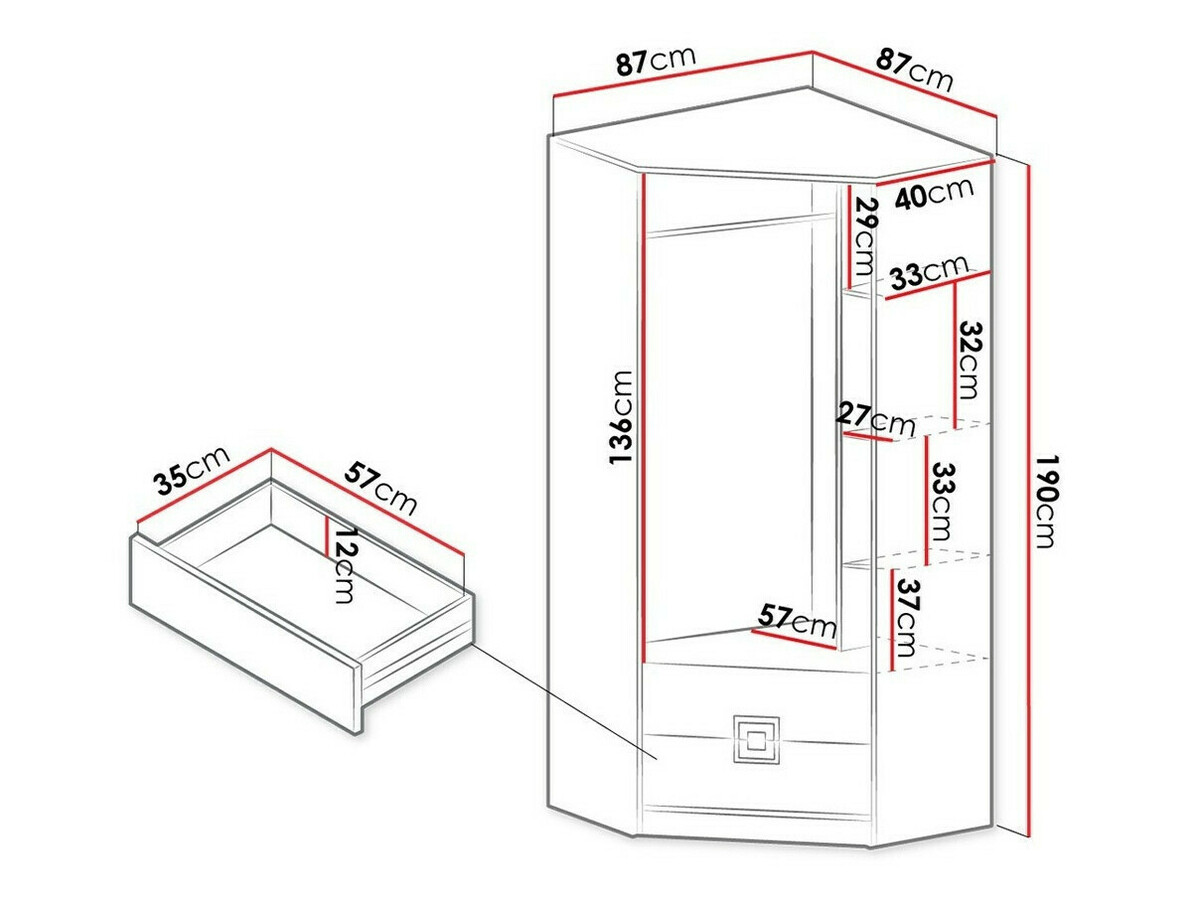 Угловой шкаф Tolfere 102 (Светлый дуб + Белый + Бирюзовый)