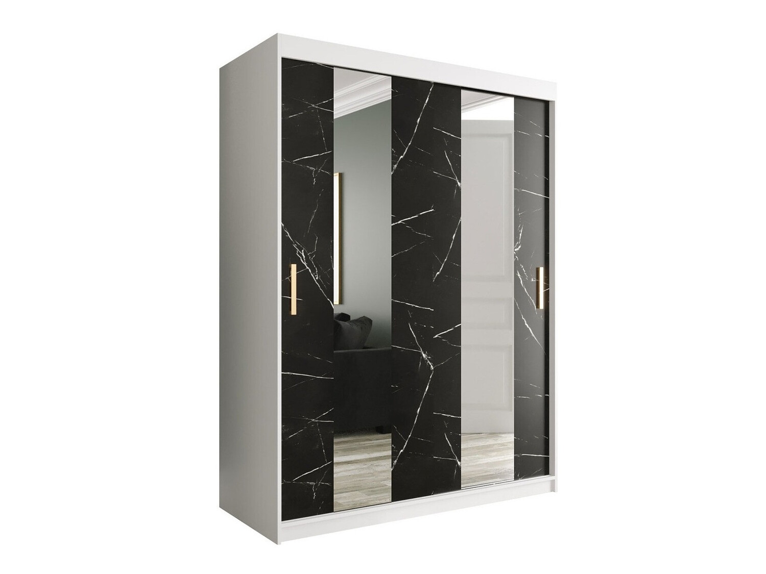 Шкаф Hartford 242 (Матовый белый + Черный мрамор)