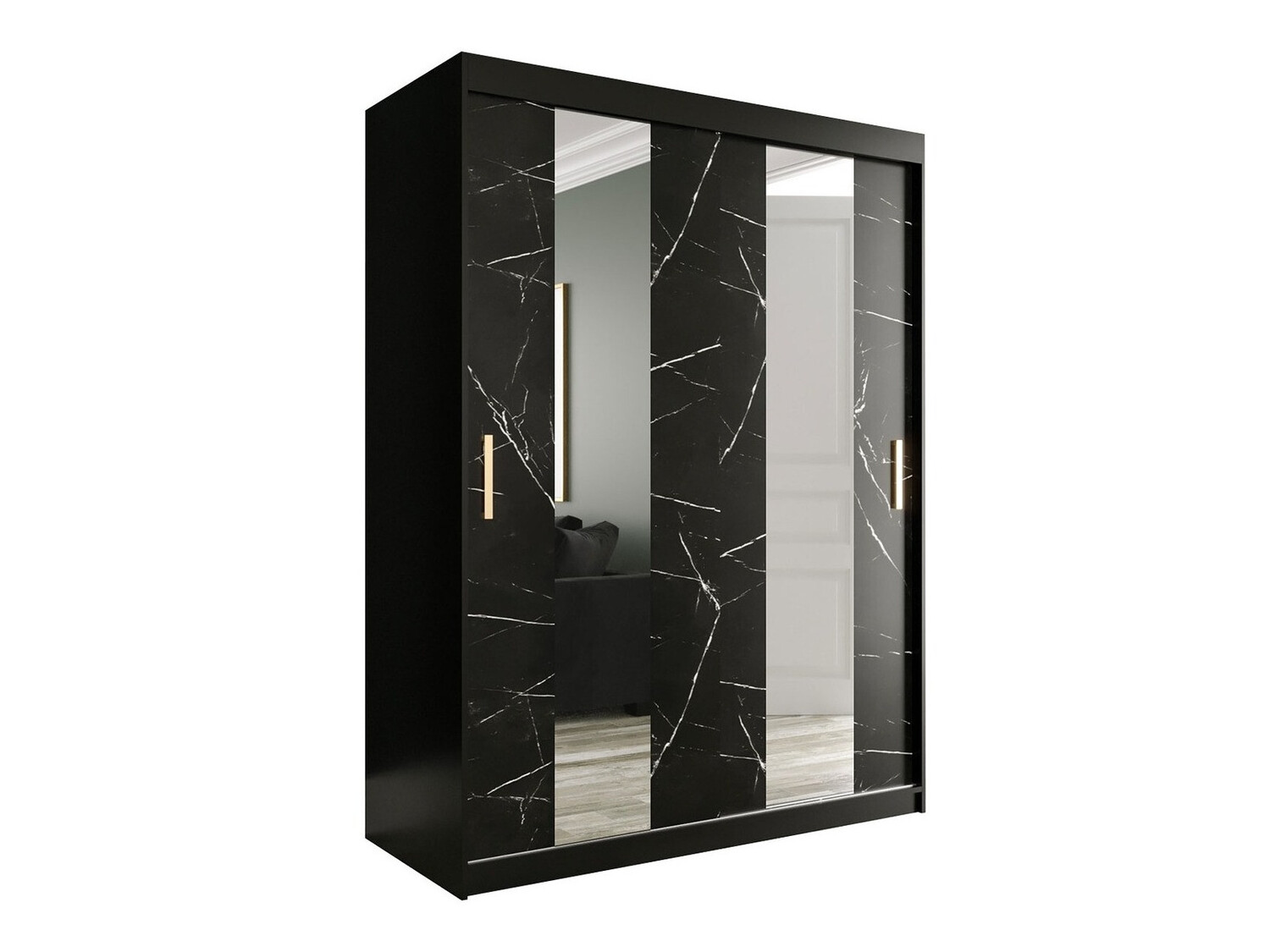 Шкаф Hartford 242 (Матовый черный + Черный мрамор)