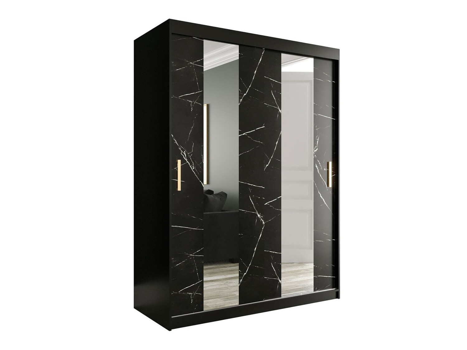Шкаф Hartford 242 (Матовый черный + Черный мрамор)