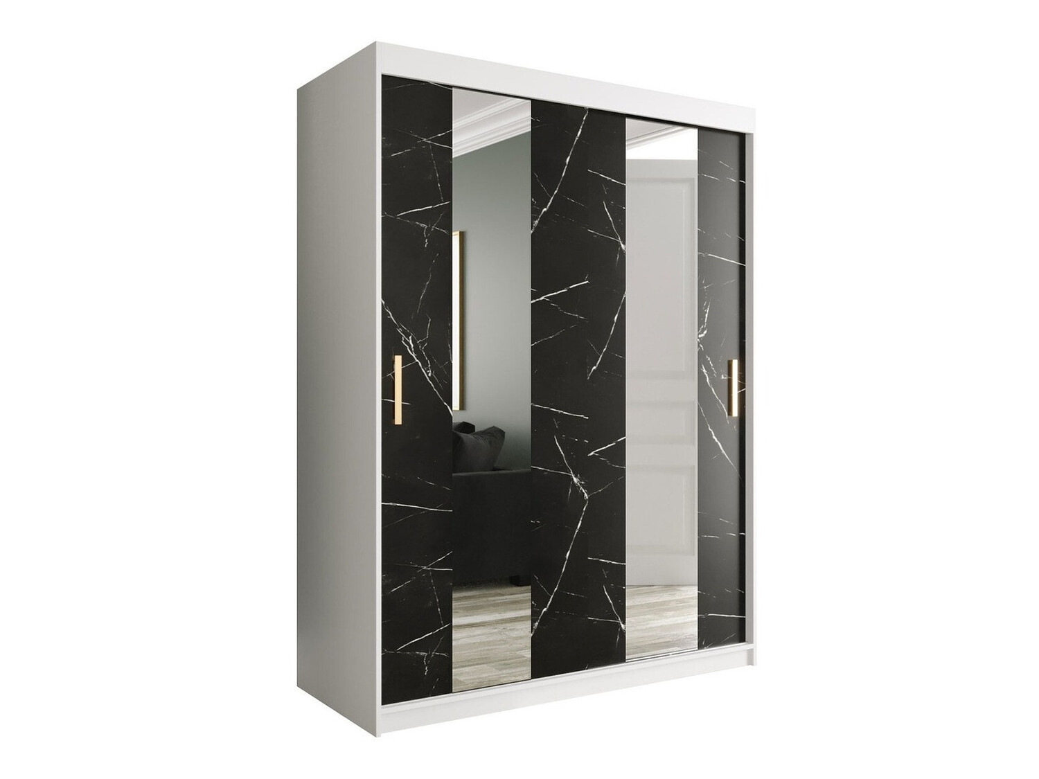 Skapis Hartford 242 (Matēts balts + Melnais marmors)