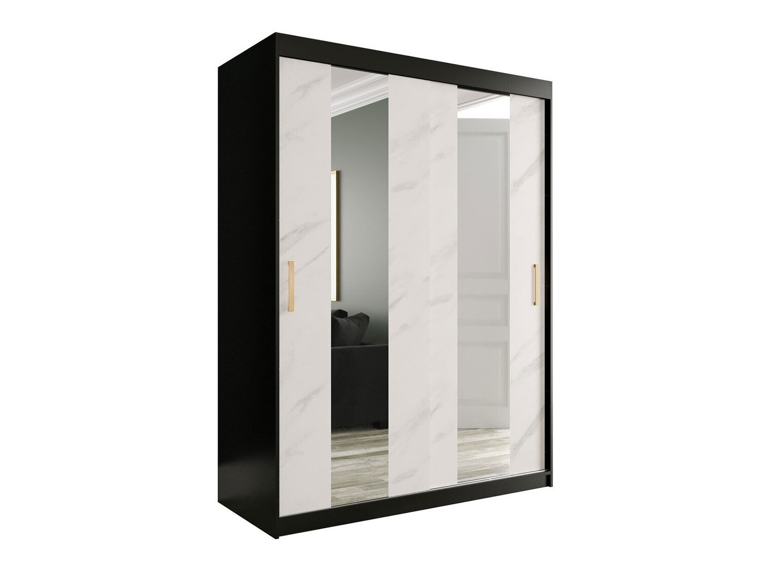 Skapis Hartford 242 (Matēts melns + Balts marmors)