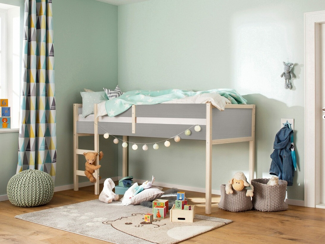 Высокая кровать Fenmele 103 (Серый + Светлое дерево)