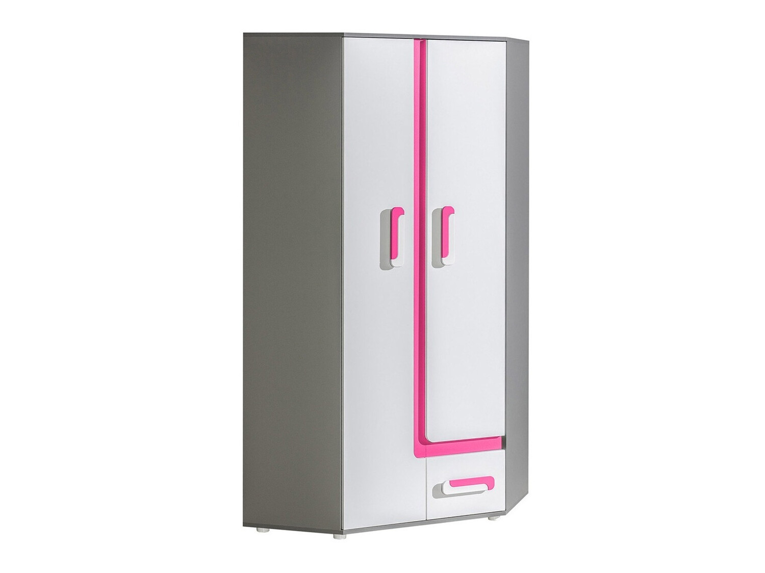 Stūra skapis Levtala 102 (Antracīts + Balts + Tumši rozā)