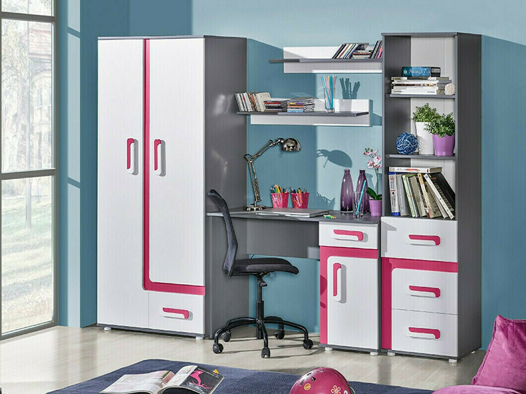 Стеллаж Levtala 103 (Антрацит + Белый + Розовый)