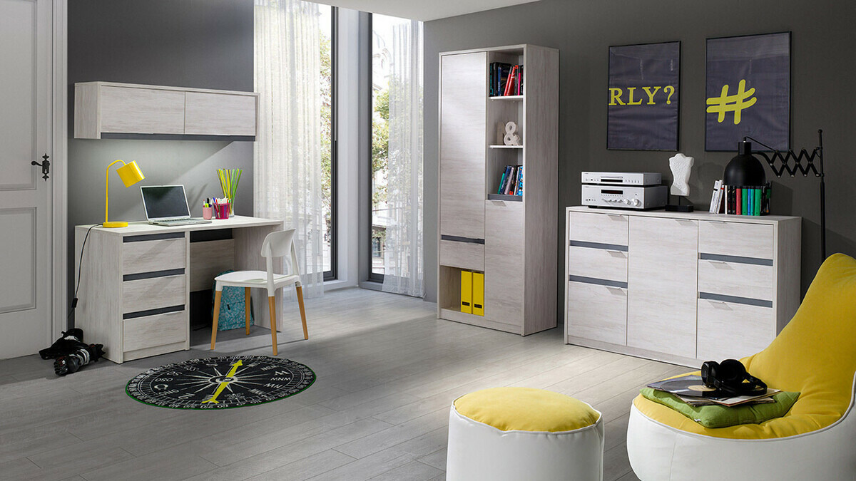 Kомод Fivelbo 101 (Монастырский дуб + Глянцевый черный)