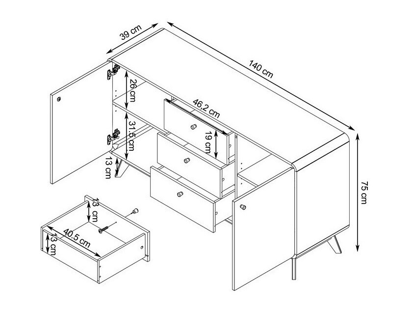 Kомод Elbtena 110 (Дуб + Белый)