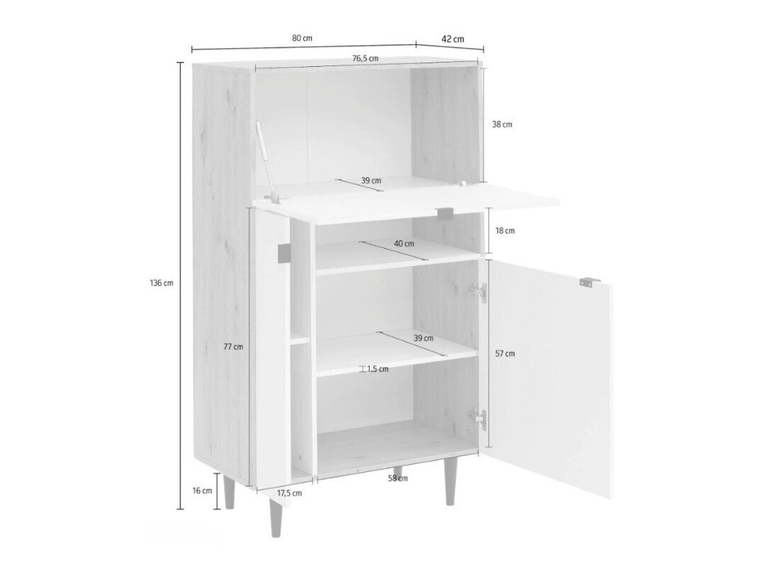 Skapis Denton 1436 (Pelēks + Artisan ozols)