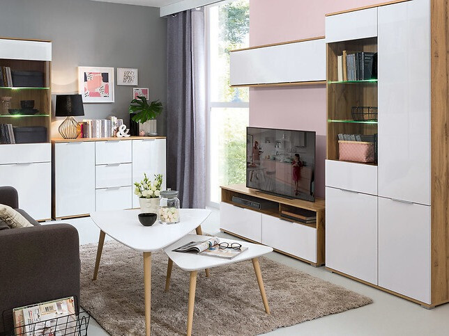 TV galds Tivetra 109 (Votan ozols + Glancēts balts)