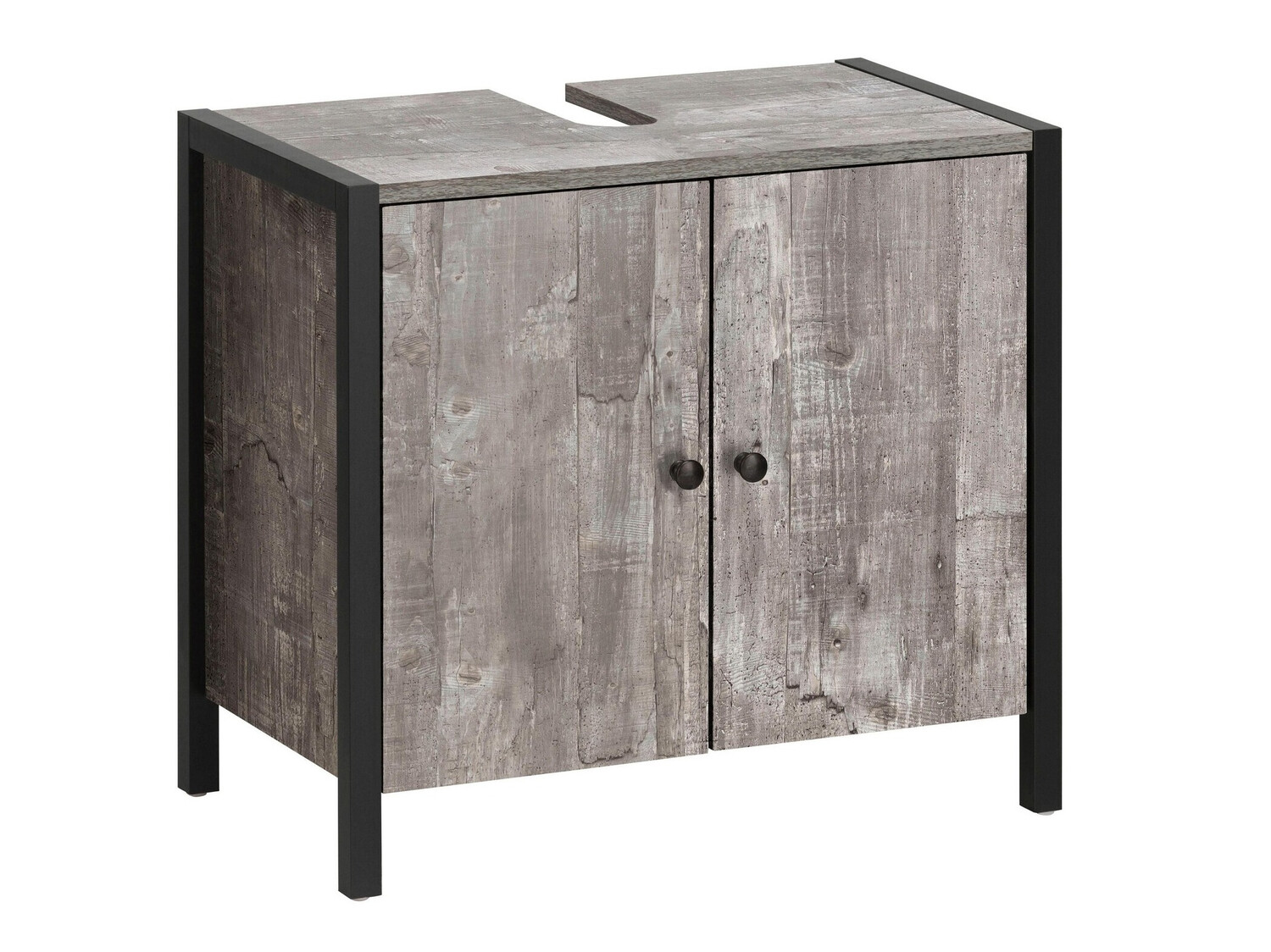 Hапольный шкафчик для ванной Larnovo 113 (Серый дуб + Чёрный)