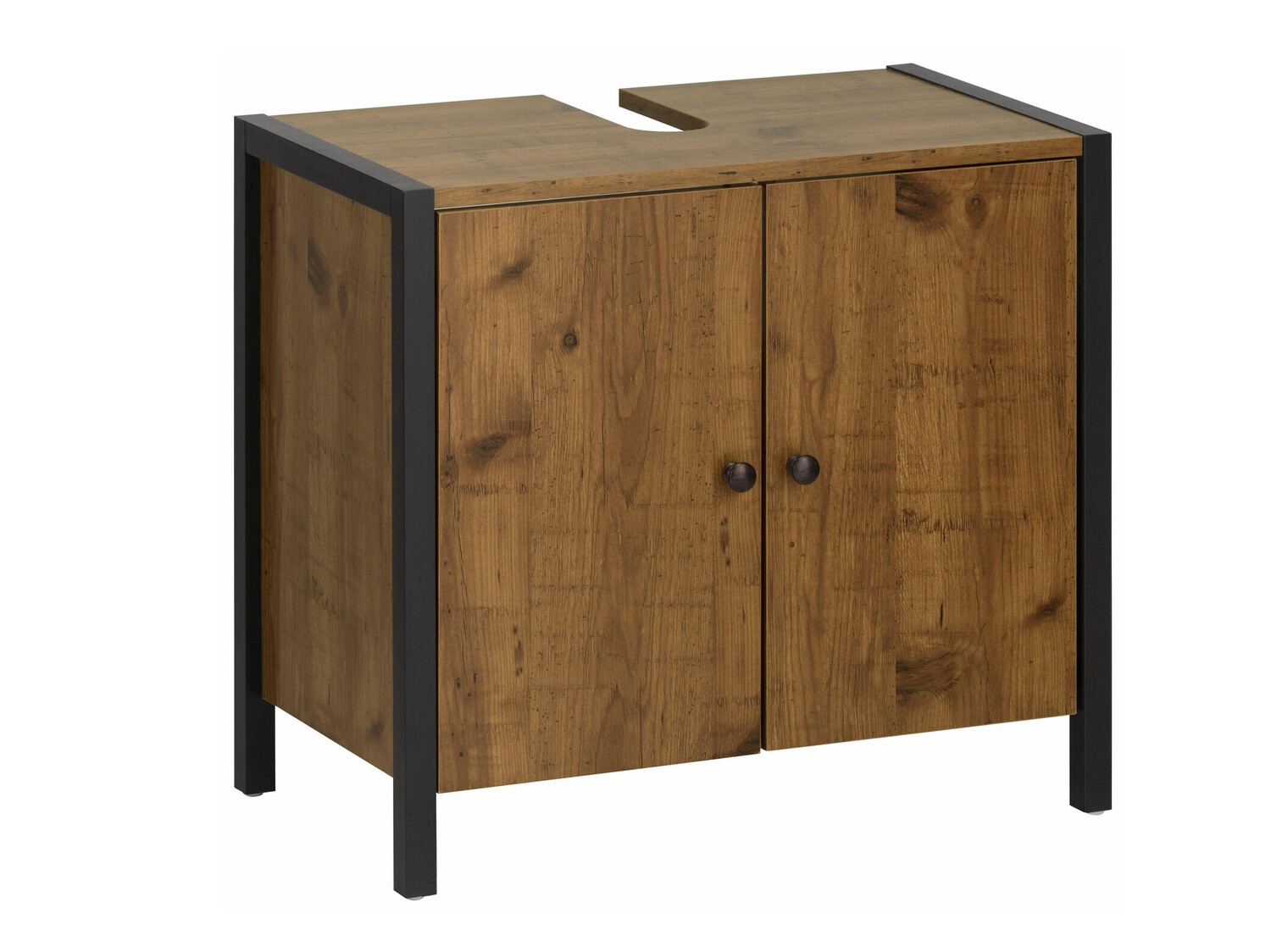 Hапольный шкафчик для ванной Larnovo 113 (Темный дуб + Чёрный)