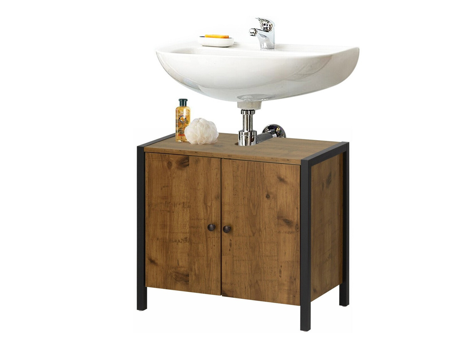 Hапольный шкафчик для ванной Larnovo 113 (Темный дуб + Чёрный)