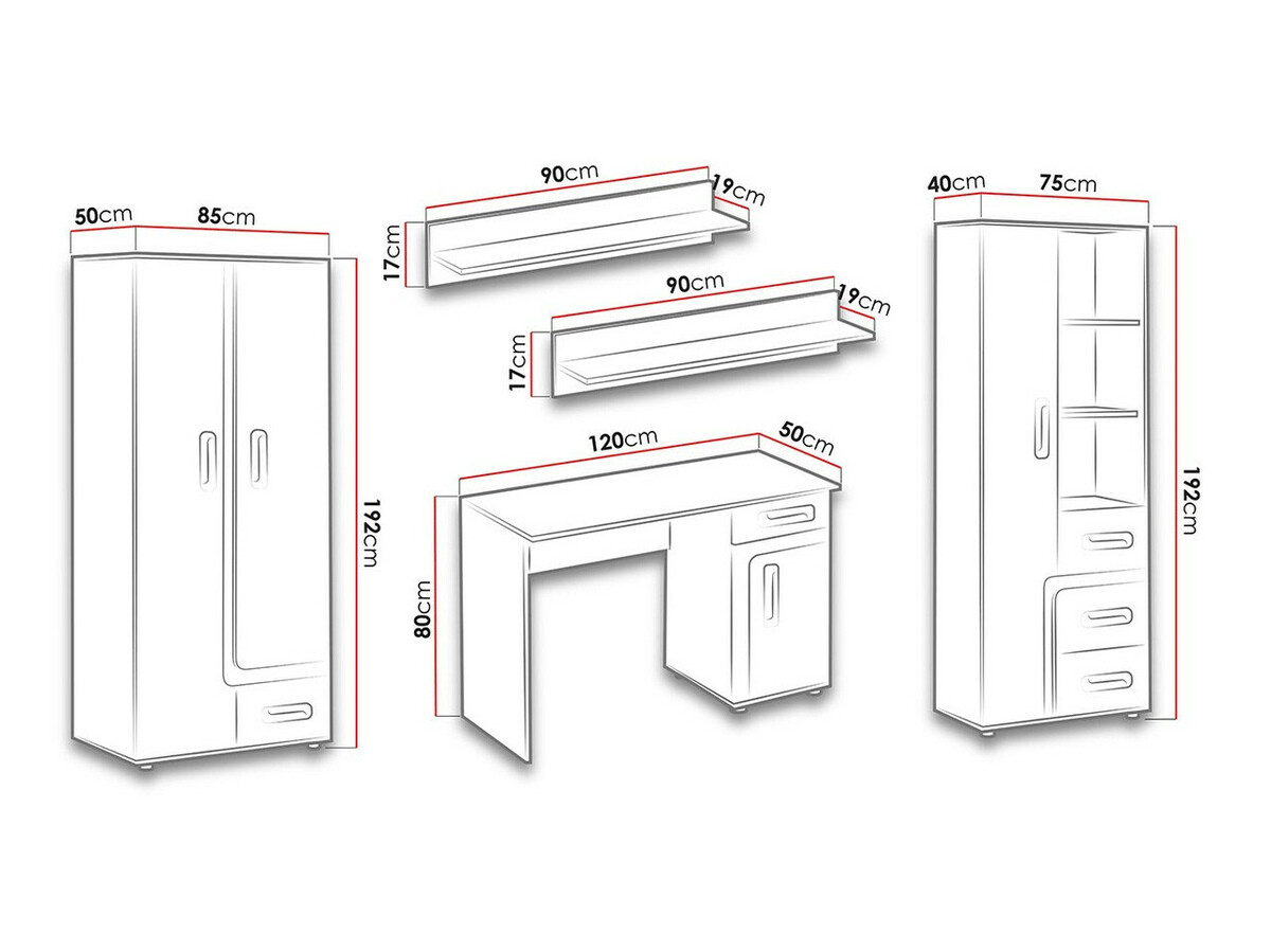 Набор для детской комнаты Levtala 116 (Антрацит + Белый + Розовый)