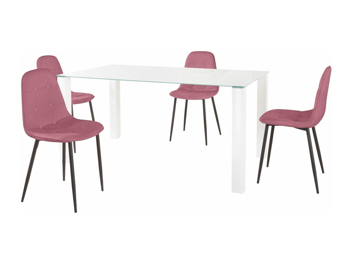 Ēdamistabas komplekts Denton 268 (Balts + Melns + Tumši rozā)