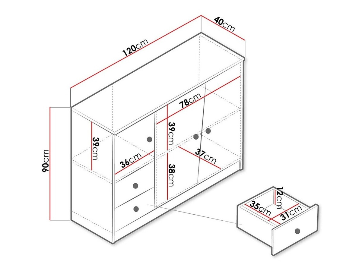Kumode Almira 106 (Artisan ozols + Balts + Pelēks)