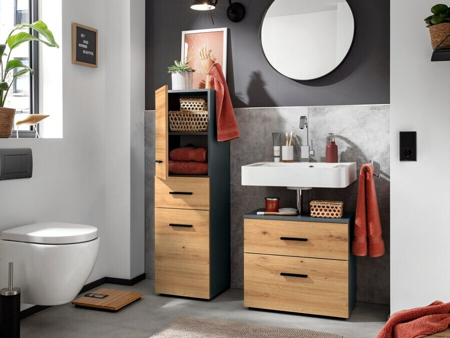 Hапольный шкафчик для ванной Larlori 100 (Антрацит + Дуб)