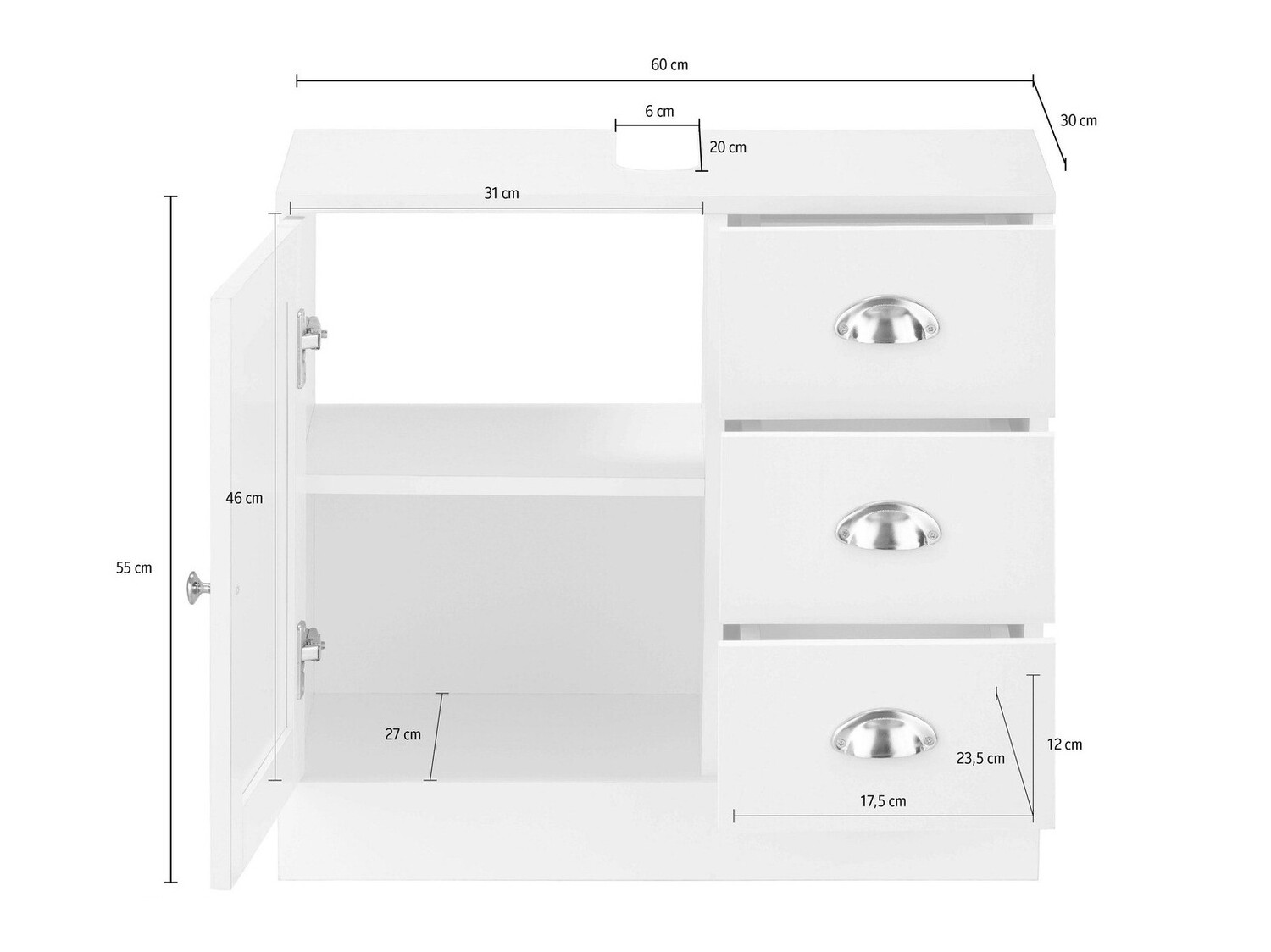 Stāvošs vannas istabas skapītis izlietnei Elmvene 105 (Balts)