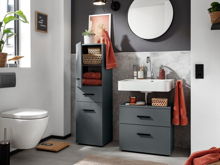 Stāvošs vannas istabas skapītis izlietnei Larlori 100 (Antracīts)