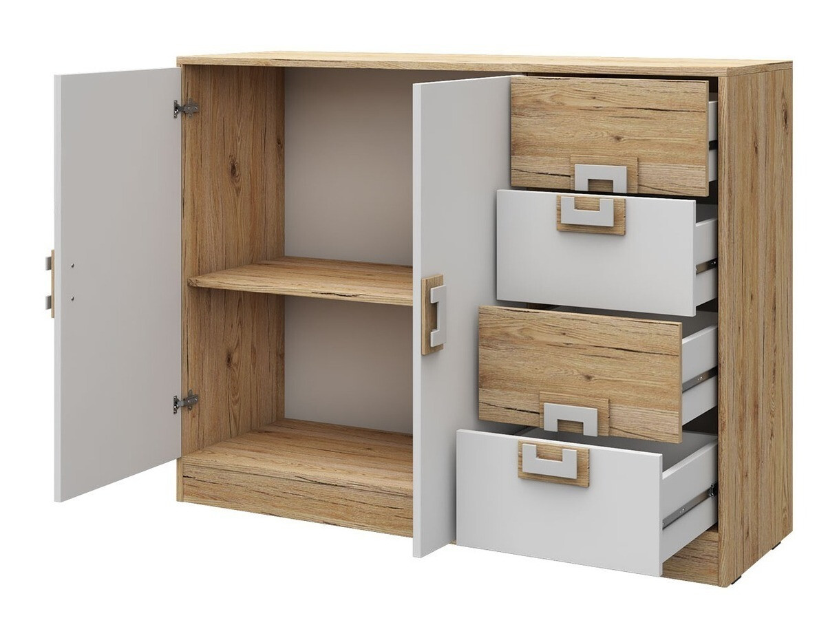 Kumode Balvire 100 (Gaišs ozols + Balts + Pelēks)