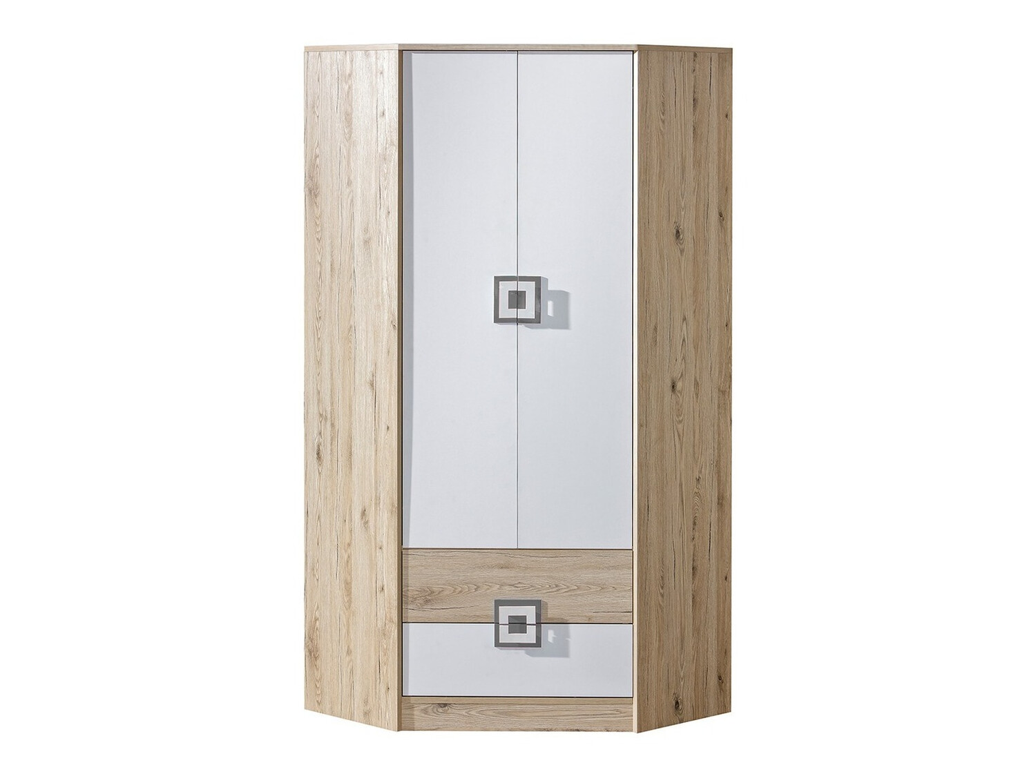 Stūra skapis Balvire 103 (Gaišs ozols + Balts + Pelēks)