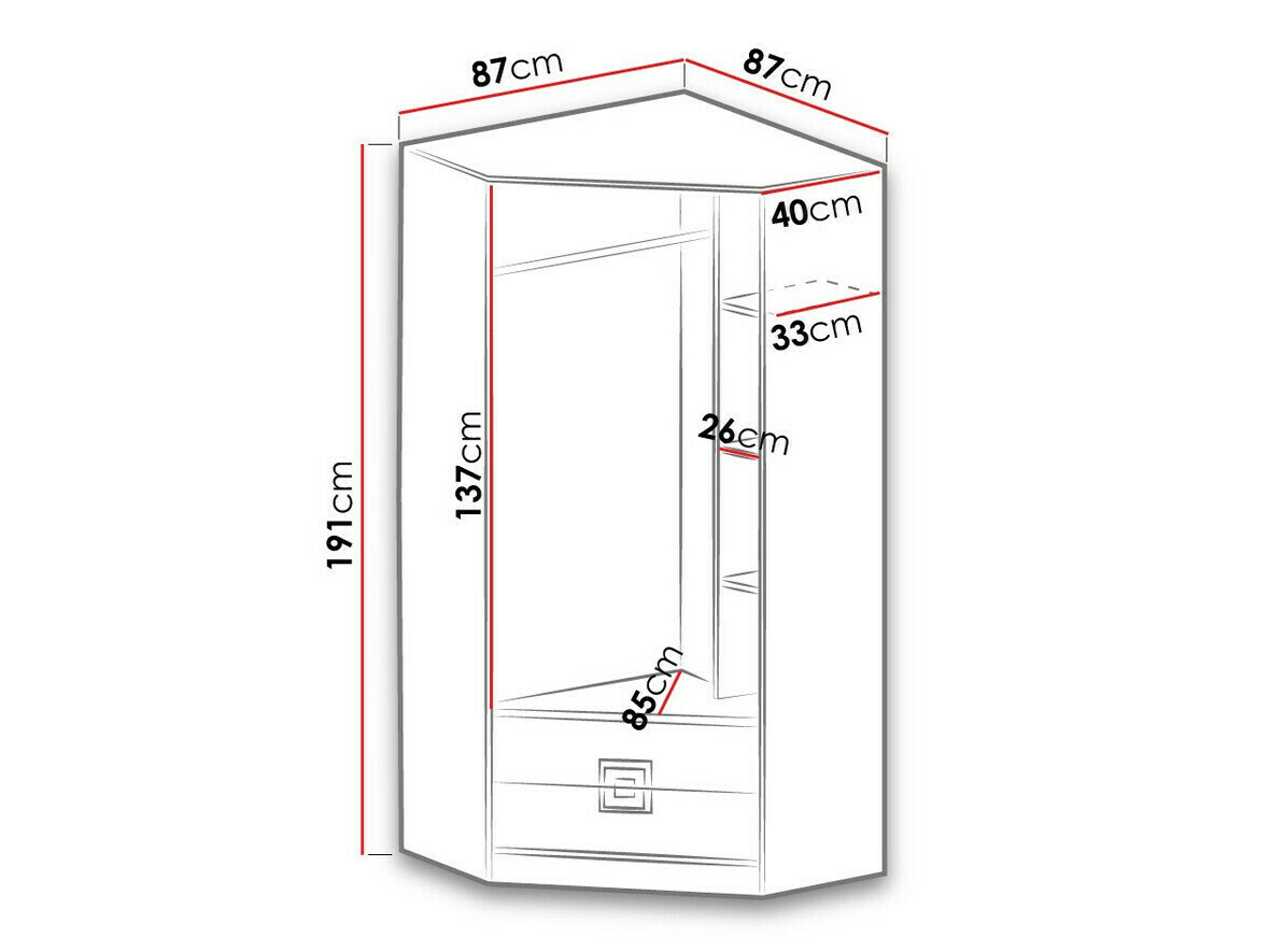 Stūra skapis Balvire 103 (Gaišs ozols + Balts + Tumši rozā)