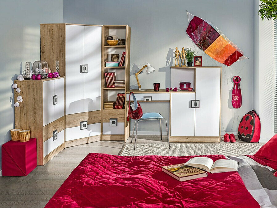 Kомод Balvire 109 (Светлый дуб + Белый + Розовый)