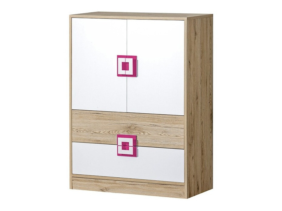 Kumode Balvire 109 (Gaišs ozols + Balts + Tumši rozā)