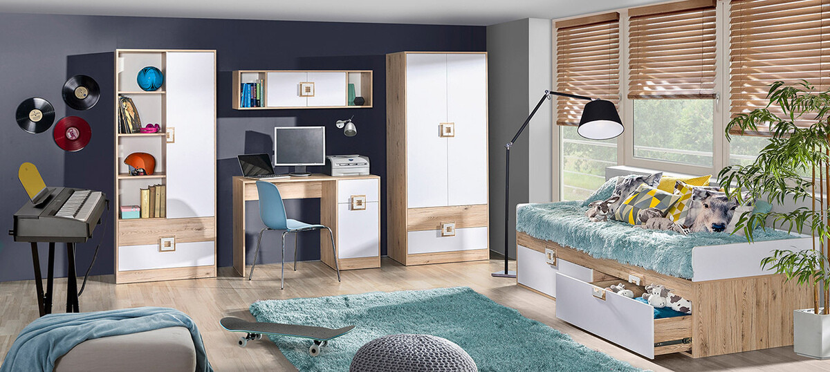 Piekarams plaukts Balvire 112 (Gaišs ozols + Balts + Tirkīzs)