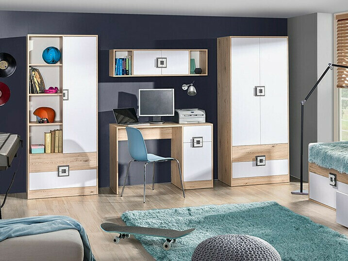 Стеллаж Balvire 105 (Светлый дуб + Белый + Розовый)