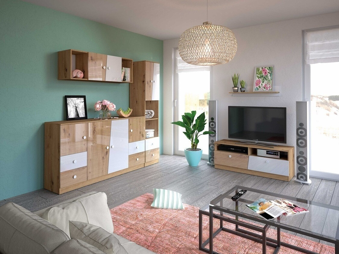 Настенные шкафы Mirelbu 111 (Artisan дуб + Глянцевый белый + Серый)