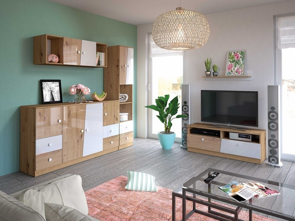 TV galds Mirelbu 107 (Artisan ozols + Balts + Melns)