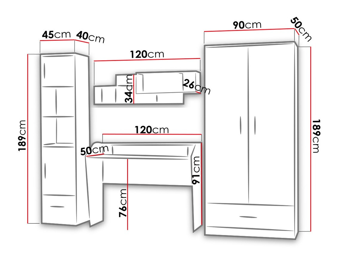 Bērnu istabas komplekts Lorlare 118 (Balts + Pelēks)