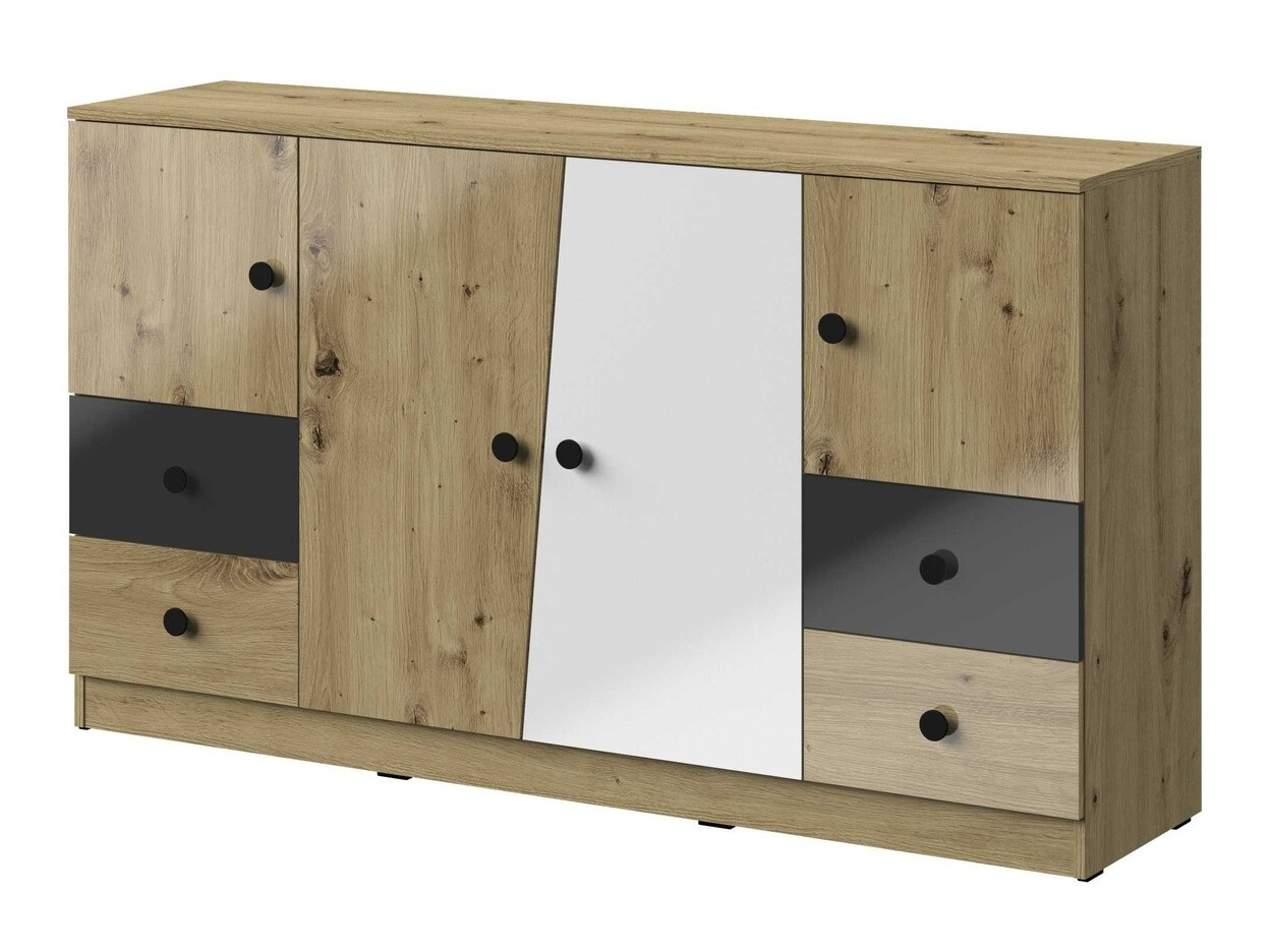 Kомод Mirelbu 105 (Artisan дуб + Глянцевый белый + Глянцевый черный)