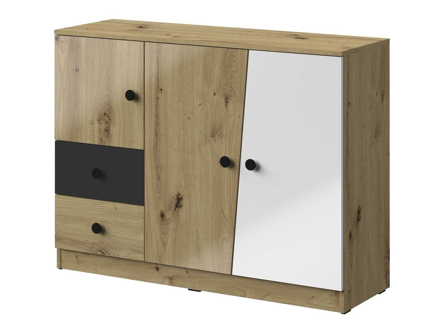 Kомод Mirelbu 106 (Artisan дуб + Глянцевый белый + Глянцевый черный)