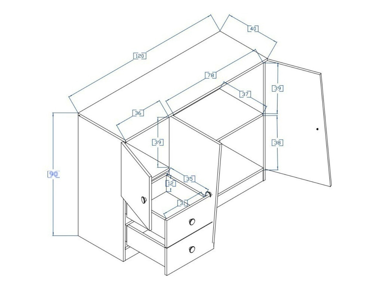 Kомод Mirelbu 106 (Artisan дуб + Глянцевый белый + Глянцевый серый)