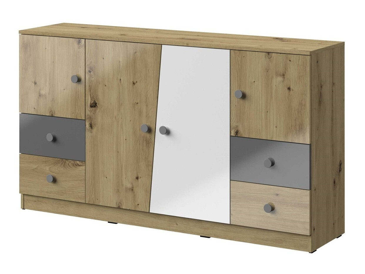 Kumode Mirelbu 105 (Artisan ozols + Glancēts balts + Glancēts pelēks)